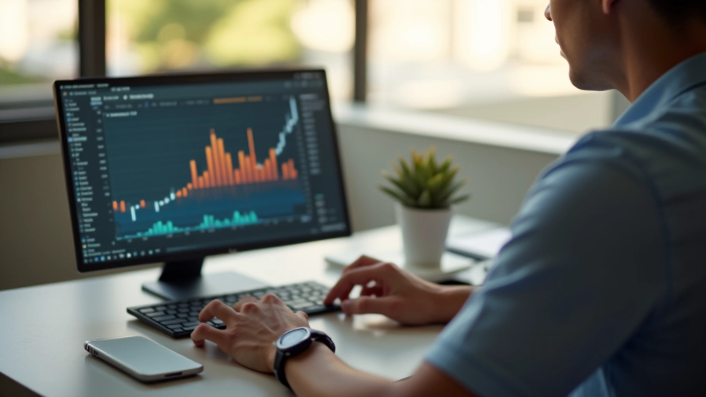 Trader reviewing candlestick patterns on a laptop screen in a modern workspace