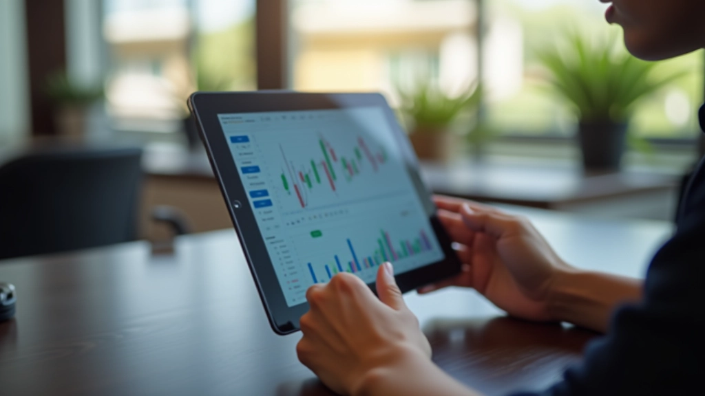Person practicing chart analysis on a tablet with candlestick patterns visible